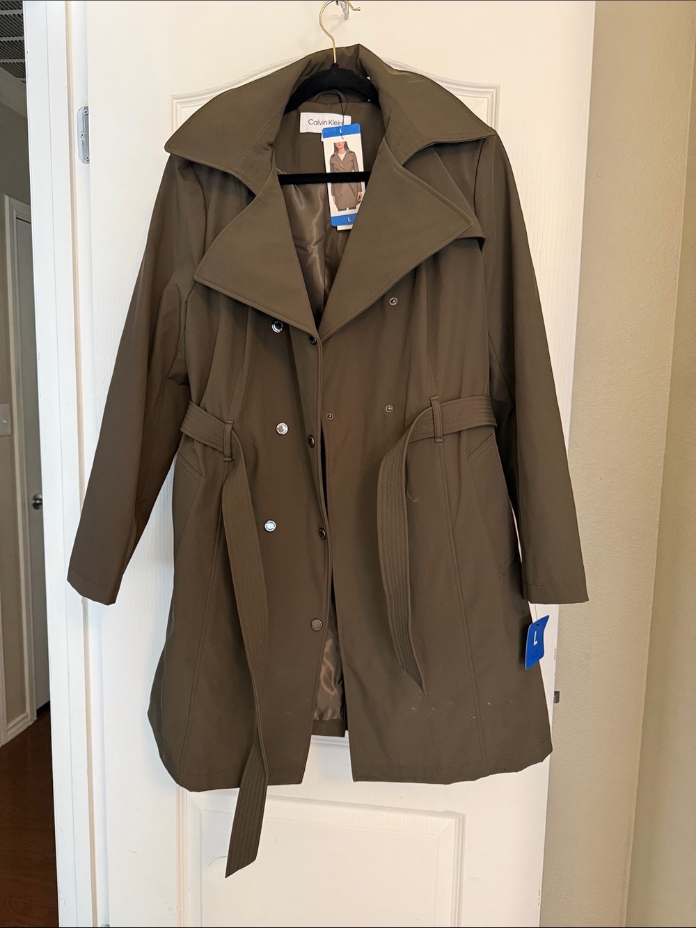 Calvin Klein Olive Green Belted Trench Coat